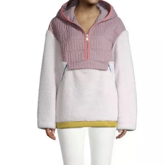 UGG Iggy Sherpa Half-Zip Hood Pullover Sweatshirt Hoodie Pink Purple - Picture 8 of 9